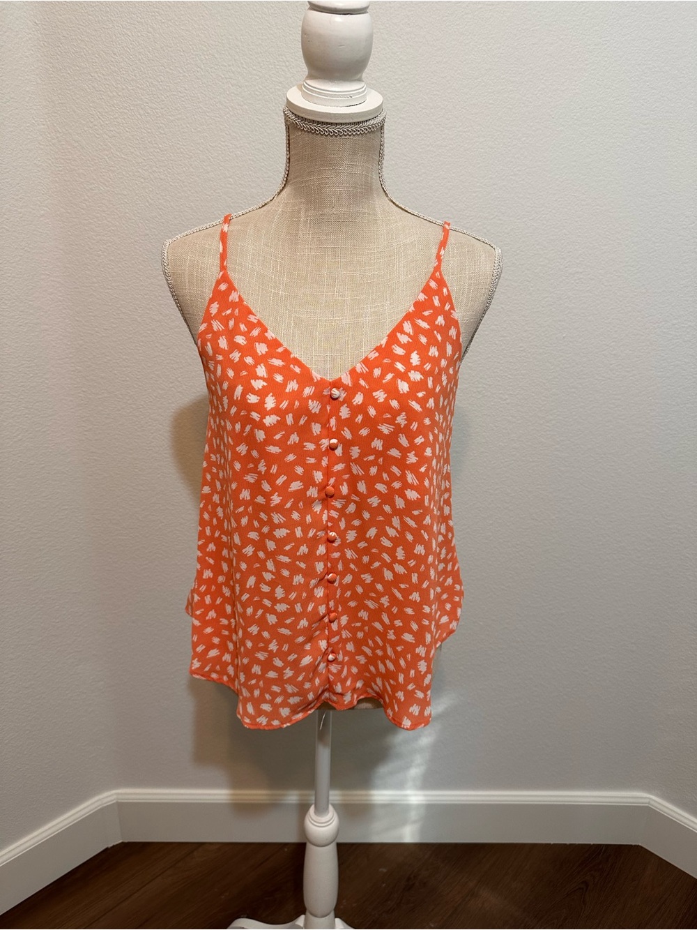 mine Orange Printed Button-Front Spaghetti-Strap Camisole
